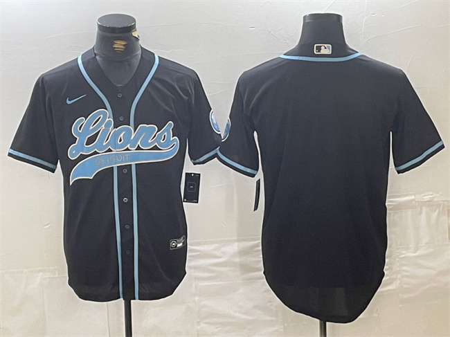 Men's Detroit Lions Blank Black Cool Base Stitched Baseball Jersey